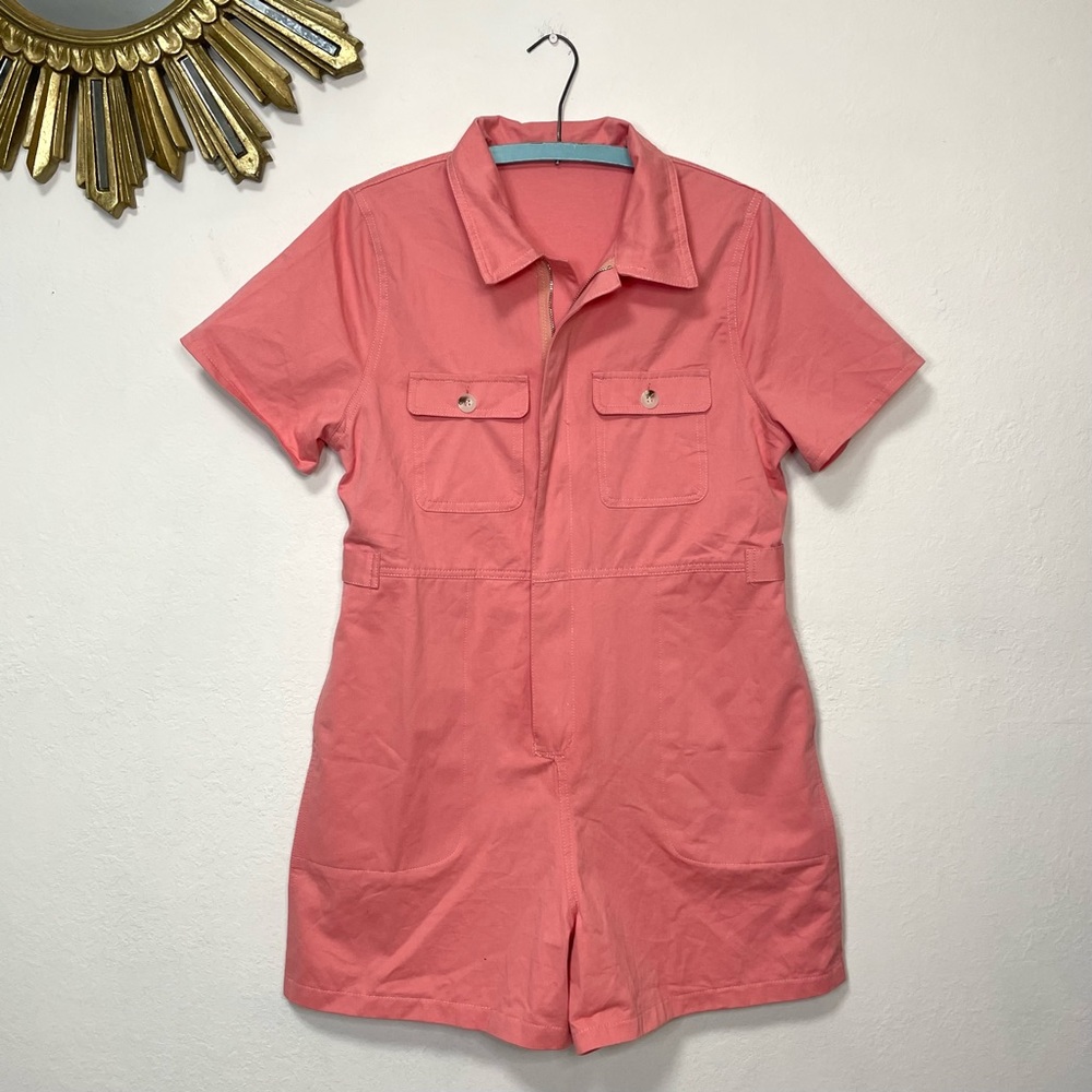 Pink Loose Fit Short Sleeve Jumpsuit Shorts